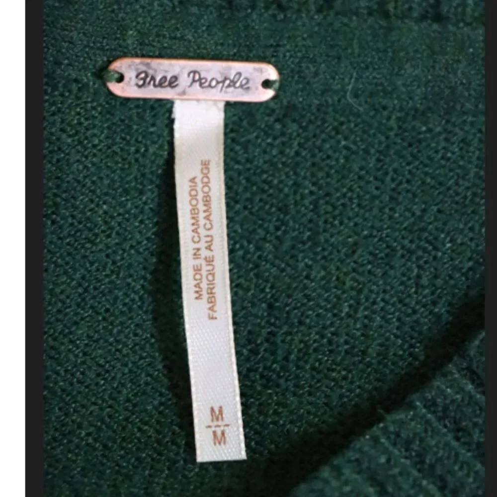 Free People Alli V-Neck Sweater Medium Oversized Dark Green Chunky Knit